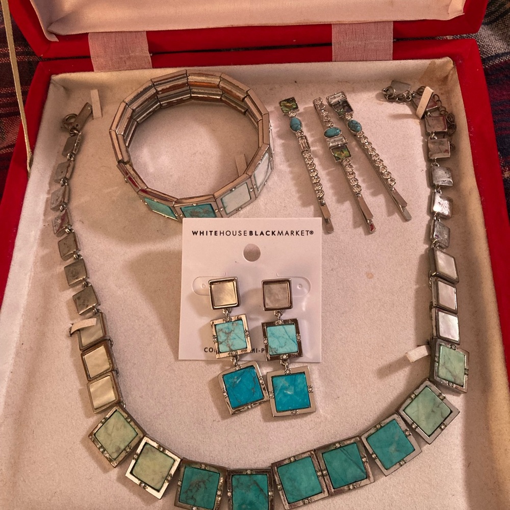 White House Black Market Turquoise and Silver Necklace Set